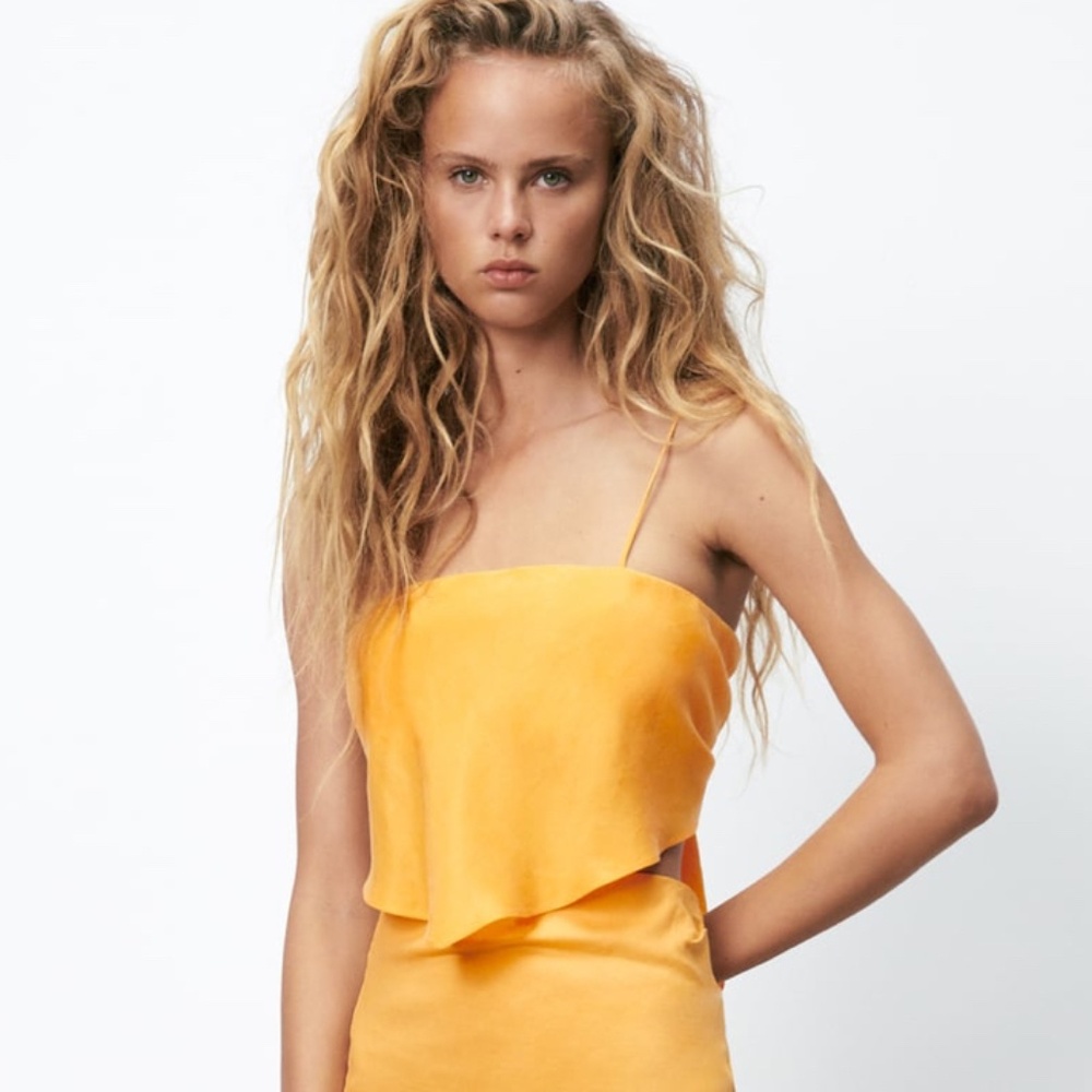 Zara Satin Effect Crop Top - Tangerine